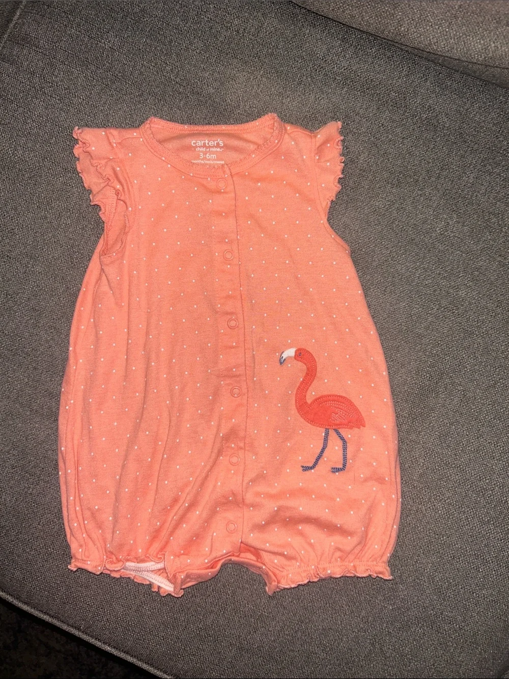 Carter's Coral Polka Dot Flamingo One-Piece